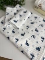 muslino rinkinys Banginiai, pledukas ir du tokio pačio rašto merliukai