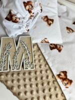 Rinkinys vežimėliui meškučiai, su rudais meškučių motyvais